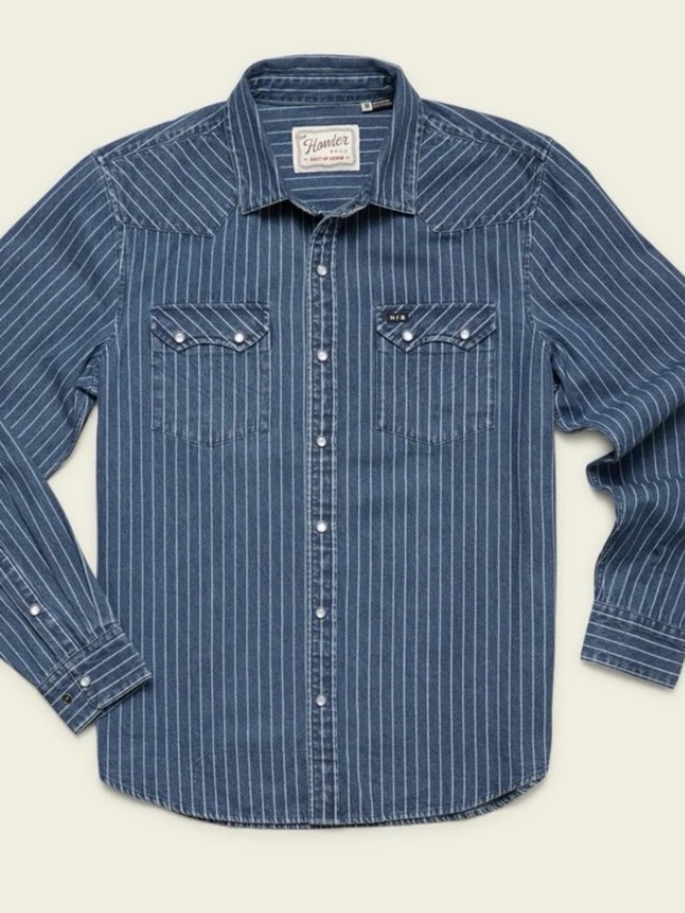 Howler Brothers Blue Pinstripe Dust Up Denim Snapshirt. NEW. Small - Picture 7 of 10
